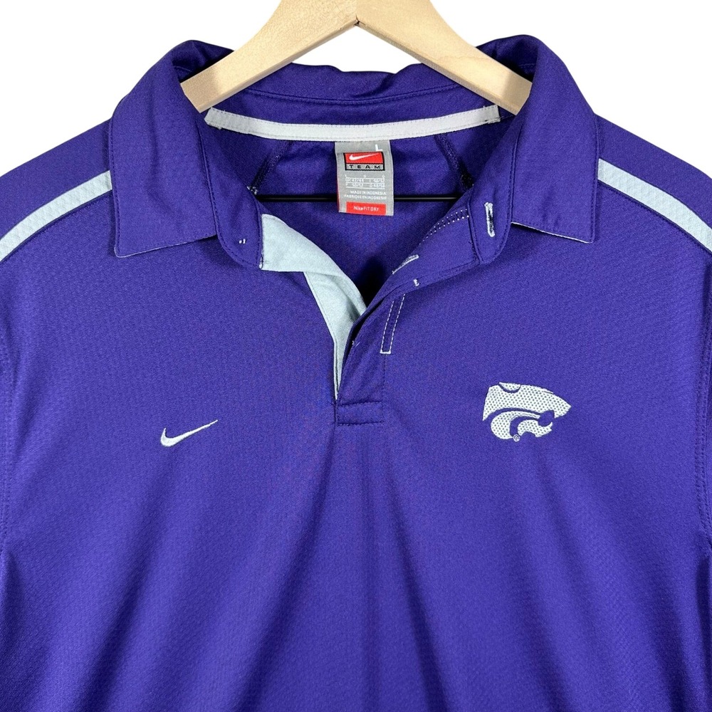 VINTAGE‎ Nike Team Kansas State Polo Shirt Mens L Purple Wildcats Nike FIT DRY